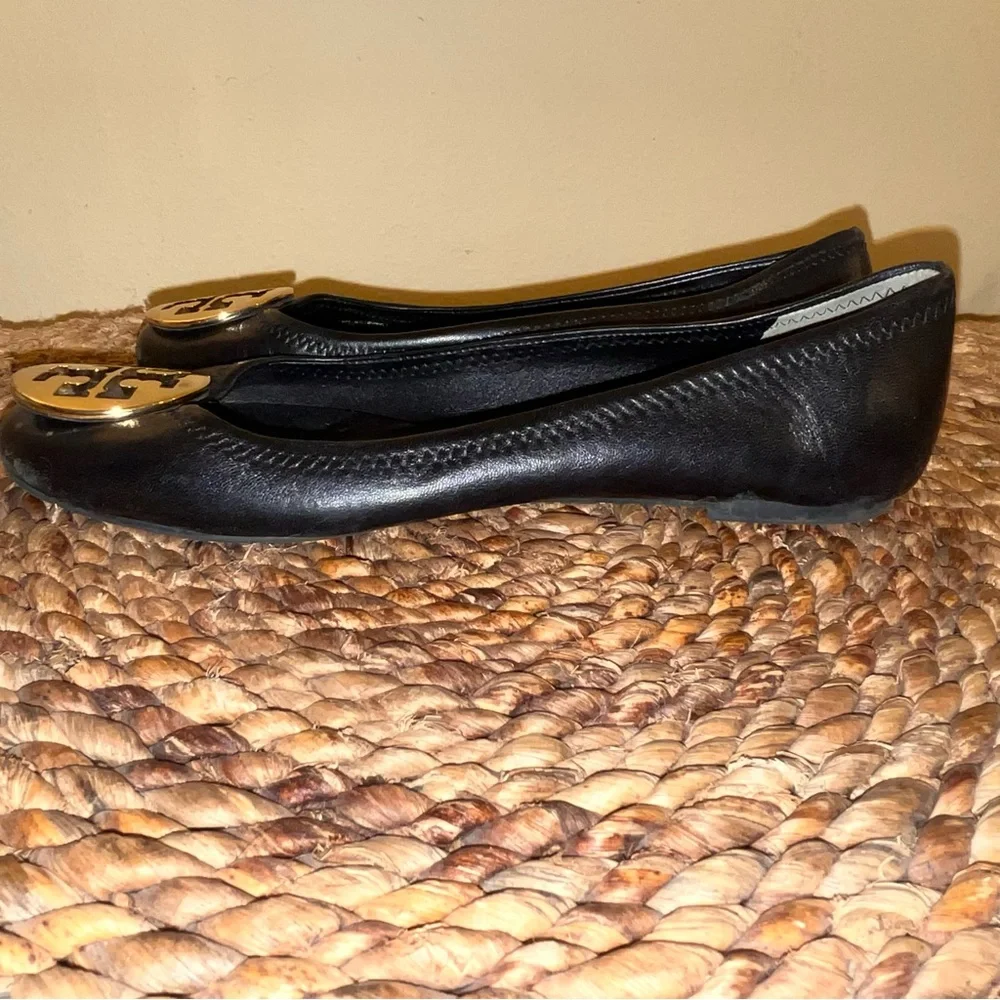 Tory Burch Black Leather Reva Logo Ballet Flats